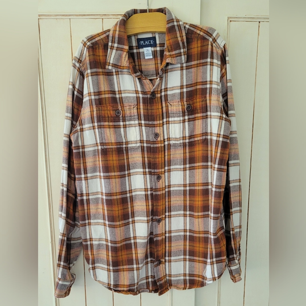 The Children's Place Brown and White Plaid Button Down Shirt